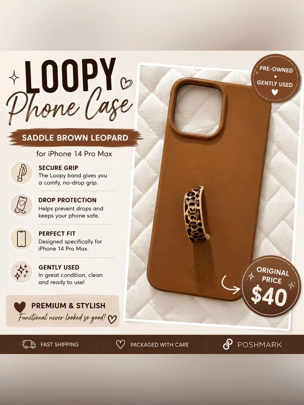 Loopy Case Saddle Brown Phone Case with Leopard Loop for iPhone 14 Pro Max